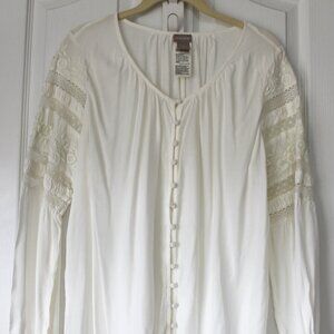 Chico's Cream Lace Embroidered Sleeve Button-Front Blouse Size 2 / Large